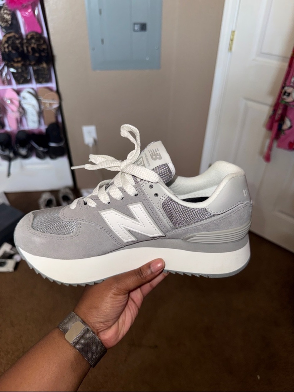 New Balance Women's Light Gray and White Platform Sneaker